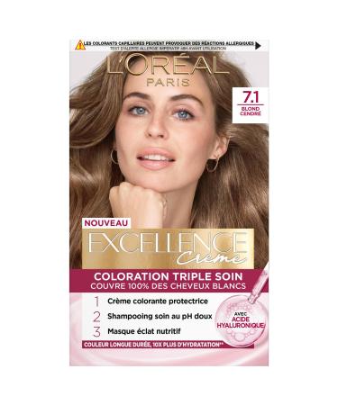 L Or al Paris - Excellence Cr me - Triple Care Permanent Hair Color Kit - 100% Gray Coverage - Shade 7.1 Ash Blonde