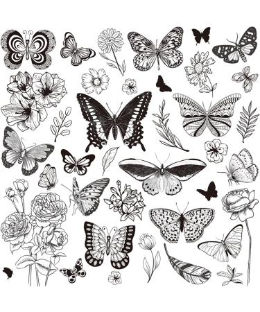 Coszeos 91Pcs Large Black Butterfly Temporary Tattoos for Women Girls  6Sheets Fake Flower Rose Butterflies Wings Realistic Adults Tattoo Stickers Art Waterproof for Face Body Arm Party Favors