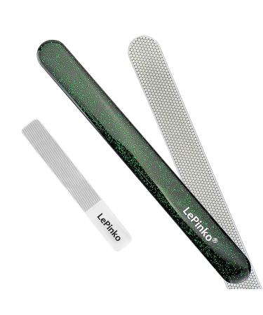 Long Lasting Nail File and Buffer Set, 1 Diamond Metal Nail File with 1 Nano Glass Nail Buffer, Professional Manicure Tools Kit for Home and Salon Use