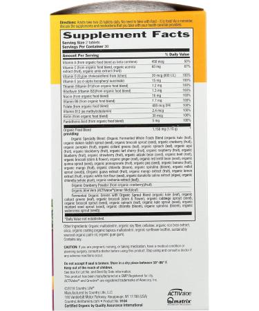  Country Life Realfood Organics Women's Daily Nutrition Multivitamin - 60 Easy-To-Swallow Tablets  - Buy Online on GoSupps.com