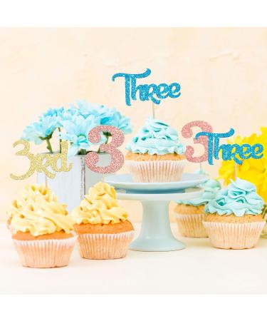 24Pcs 3rd Birthday Cupcake Toppers Glitter Third Birthday Three Cupcake Picks for Baby Shower 3rd Birthday Anniversary Party Cake Decorations Supplies Blue Gold Rose Gold - Buy Online on GoSupps.com