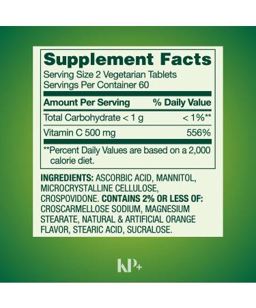 KP+ Vitamin C 500 mg | Fast Dissolve | Immune Health Vitamin Supplement | Orange Flavor | 120 Vegetarian Tablets | Pack of 1 - Buy Online on GoSupps.com