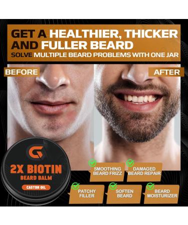 2X Biotin Beard Balm - Vegan Mustache Softener & Leave-In Conditioner | Natural Hair Growth Cream for Men - 2 Oz - Buy Online on GoSupps.com