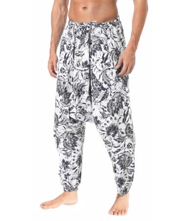perdontoo Men's Drawstring Cotton Loose Boho Aladin Yoga Harem Pants Unisex Trousers 34 Style 13