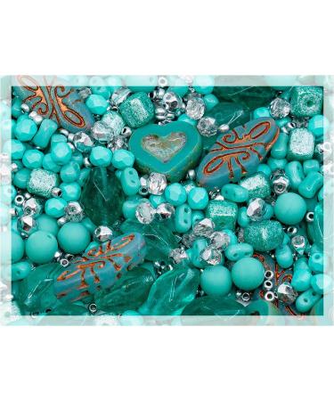 2.3 oz Czech Bohemia Glass Pressed Beads Mix - Turquoise Green Copper Crystal Silver - Handmade - Buy Online on GoSupps.com