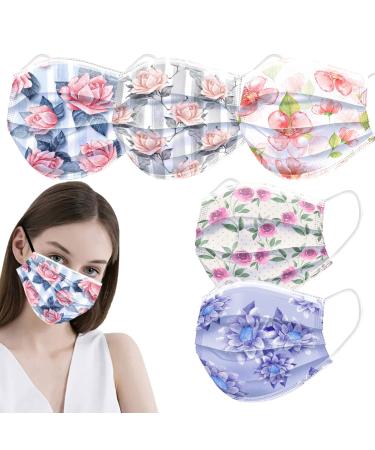 50 Pcs Happy Mother's Day Flower Disposable Masks for Adults 3-Ply Nonwoven Breathable & Comfortable Gifts for Women Mom (Multicolored, ONE Size) Multicolored 50 Count (Pack of 1)