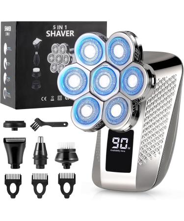 Head Shavers for Men IPX7 Skull Shaver 7D Rechargeable Rotary Shaver 5-in-1 Bald Men's Shaver Electric Razor Grooming Kit with Nose Trimmer and Hairdresser's Scissors - Buy Online on GoSupps.com