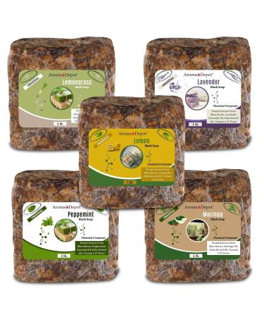 Aroma Depot African Black Soap 8 oz - Scented Lemongrass Handmade with Shea Butter & Essential Oils 100% Natural Soap for Face & Body Wash - International Shipping Available - Buy Online on GoSupps.com