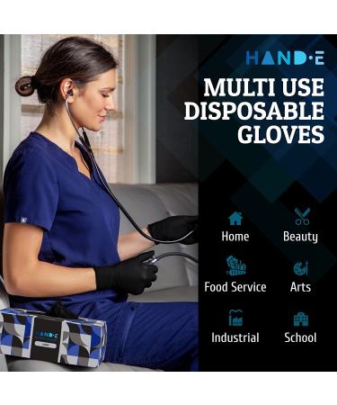 Hand-E Touch Black Nitrile Disposable Gloves - 100 Medium, Latex-Free for BBQ, Tattoo, Hair Dye, Cooking, Mechanics - Buy Online on GoSupps.com