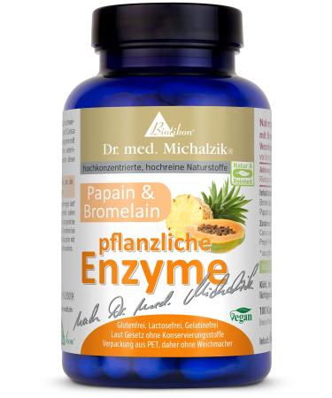 Enzymes vegetable Dr.med.Michalzik - contains high -quality plant extracts - 100 capsules - per capsule 340 mg Bromelain 170 mg papain - without additives - from Biotikon  - Buy Online on GoSupps.com