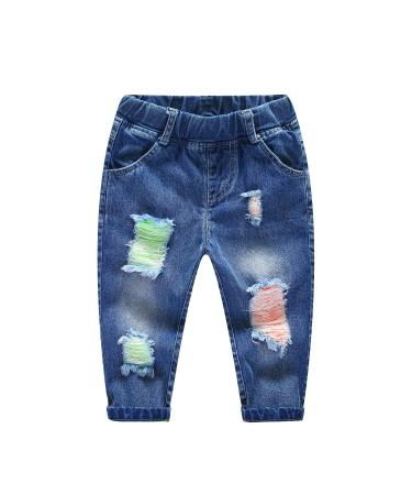KIDSCOOL SPACE Baby Ripped Jean Toddler Elastic Waist Distressed Denim Pants 9-12 Months Blue-2001 - Buy Online on GoSupps.com