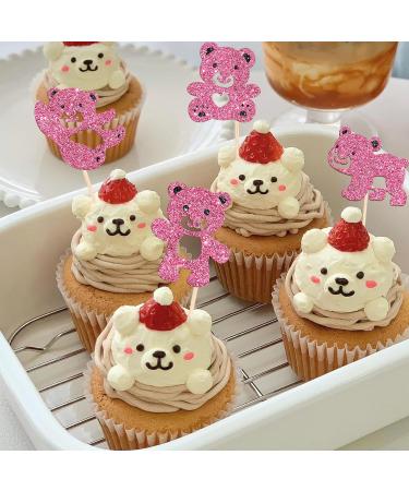 Rsstarxi 24 Pack Bear Cupcake Toppers Glitter Gender Reveal Themed Teddy Bear Cupcake Food Toothpicks Baby Shower Cake Decorations for Kids Birthday Party Decorations Supplies Pink Design 3 Pink - Buy Online on GoSupps.com