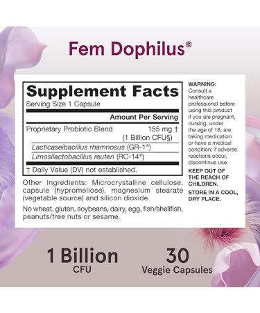 Jarrow Fem-Dophilus Probiotics 1 Billion CFU - Vaginal & Urinary Tract Support - 30 Veggie Capsules - Buy Online on GoSupps.com