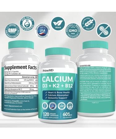 4-in-1 Calcium 600mg + Vitamin D3 K2 B12 | Heart, Bone & Immune Support | Women & Men Calcium Supplement (120 Count) - Buy Online on GoSupps.com