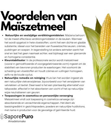 GioiaGroup Srl SaporePuro Natural Corn Starch 500 g Natural Thickener for Desserts Creams and Sauces Gluten Free and Vegan - Buy Online on GoSupps.com