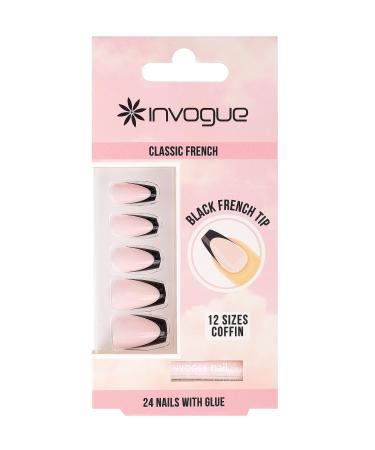 Invogue Black French Tip Coffin Nails (24 Pieces)