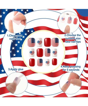 384 Piece Short Independence Day Patriotic Press On Nails - 16 Pack American Flag Square False Nails for Women and Girls - Buy Online on GoSupps.com