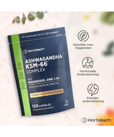 Ashwagandha KSM66 Magnesium Zinc & B6 Complex 120 Vegan Capsules 1000mg Ashwagandha Extract High Strength from Horbaach - Buy Online on GoSupps.com