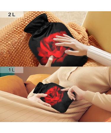 Hot Water Bottle 2L with Cover - Red Rose Design for Pain Relief | Hand & Feet Warmer for Winter - Buy Online on GoSupps.com