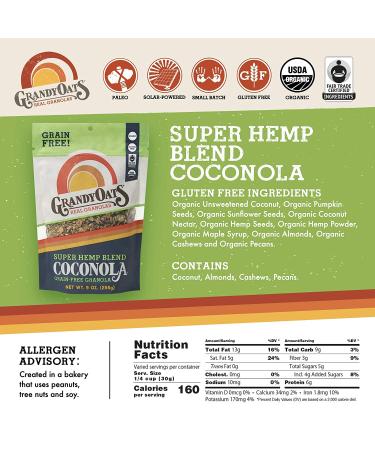 GrandyOats Organic Coconut Granola Variety Pack Coconola - Gluten Free, Paleo Friendly, Grain Free - 9oz Bags, Bulk Pack of 3 - Buy Online on GoSupps.com