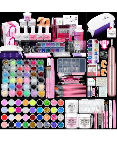 SAVILAND Acrylic Nail Kit with Nail Drill: Nail Kit for Beginners with Everything Professional All-In-1 Acrylic Kit Gel Nail Polish U V Light Full Acrylic Nail Tools DIY Salon Home Gift Set white