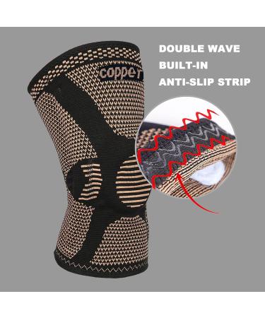 Buy Professional Copper Knee Brace - Knee Compression Sleeve Support with Patella Gel Pads for Men & Women - Joint Pain Relief ACL & Arthritis Support - Large Black - Buy Online on GoSupps.com
