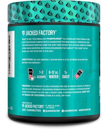 Pumpsurge Caffeine Free Pre-Workout Powder - Stim-Free Nitric Oxide & Nootropic Supplement (20 Servings, Strawberry Lemonade) - Intense Pumps & Focus for Men & Women - Buy Online on GoSupps.com