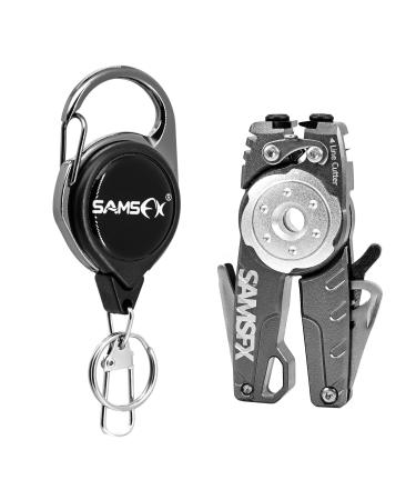 SAMSFX Fishing Tungsten Line Cutter with Zinger Retractors, Fishing Pliers Cutters, Knot Tying Tool, Hook Eye Cleaner, Hook Sharpener, Tune Baits & Loop Tyer Tool A: Gray Line Cutter with Retractor