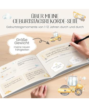 Birthday Memory Album with Stickers | Photo Book for Boys Ages 1-12 | Fill-in Reminder Book & Perfect Gift (Excavator Theme) - Buy Online on GoSupps.com