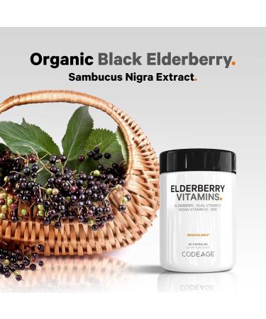 Codeage Elderberry Vitamins - Organic Fermented Elderberry Blend Vitamin C from Ascorbic Acid & Organic Acerola Cherries Vitamin D3 Zinc Sambucus Berries - 90 Capsules - Buy Online on GoSupps.com