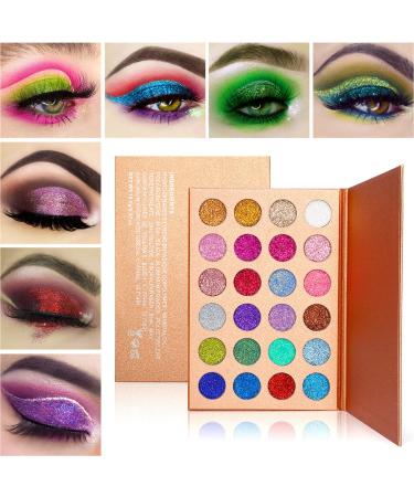 DE'LANCI Glitter Eyeshadow Palette  Pressed Chunky Metallic Eye Glitter  Highly Pigmented Shimmer Eyeshadow 24 Color  Sparkle Eyeshadow Pallet for Women and Girls Cosmetic Set Eye Shadows Cruelty Free