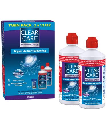 Clear Care Cleaning & Disinfecting Solution with Lens Case, Twin Pack, 12 Fl Oz
