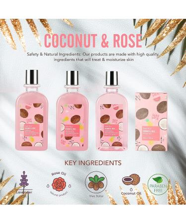 Coconut Spa Gift Basket for Women - Teen Bath Kit 8Pcs - Beautiful Birthday Gift for Her with Bubble Bath, Reed Diffuser Oil, Rose Soap Flower - Buy Online on GoSupps.com