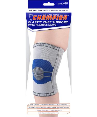 Champion Elastic Knee Support Compression Sleeve - Flexible Stays Gray | Large - International Shipping Available - Buy Online on GoSupps.com