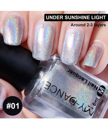 Nail Polish - Glitter Nail Polish 6ml Nail Varnish Magic Rainbow Silver Laser Effect Nail Lacquer Holo Glitter Shimmering Nail Art Polish Quick Dry & Long Lasting Chameleon Nail Lacquer LS001 - Buy Online on GoSupps.com