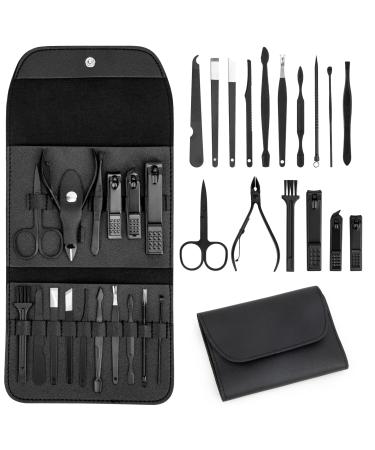 Cosysun Nail Clippers Set for Women Manicure Set Professional 16Pcs Personal Mens Nail Pedicure Set Stainless Portbale Travel Grooming Kit for Foot Fingernail include Tweezers Cuticle Remover 16 in 1 Black