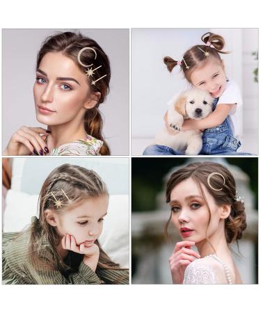 Elegant Rhinestone Moon & Star Hairpin Set for Women & Girls - 9 Vintage Hair Clips for All Hair Types - Buy Online on GoSupps.com