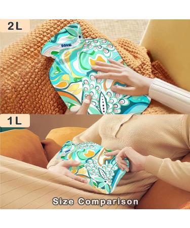Naanle Colorful Hot Water Bottle with Cover - 2L for Back Pain Relief & Heated Therapy - Transparent Design with Floral Ornaments - Buy Online on GoSupps.com
