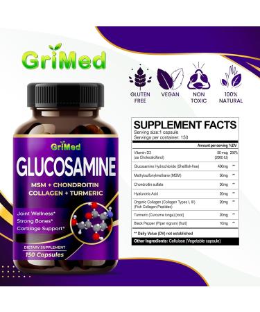 GriMed Glucosamine 12 000mg - X12 Power with MSM Chondroitin Collagen Turmeric for Joint Wellness Strong Bones Cartilage Support - Buy Online on GoSupps.com