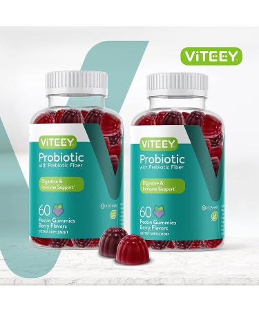 Extra Strength Probiotics Plus Prebiotics Fiber Gummies 2 Billion CFUs - Immune & Digestive Support - Dualbiotic Vegan Chewable - Berry Flavor - 60 Count (Pack of 2) - Buy Online on GoSupps.com