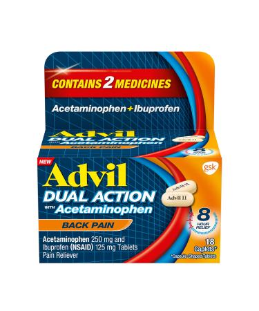 Advil Dual Action Back Pain Caplets Delivers 250mg Ibuprofen and 500mg Acetaminophen Per Dose for 8 Hours of Back Pain Relief - 18 Count