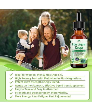 Liquid Iron Supplement for Women Men & Kids, Vegan Iron Drops with Vitamin C D, B12, B-Complex, High Potency Liquid with Multivitamin for Anemia, Energy Support, Blood, Magnesium Gentle Blueberry 2 Fl Oz (Pack of 1) - Buy Online on GoSupps.com