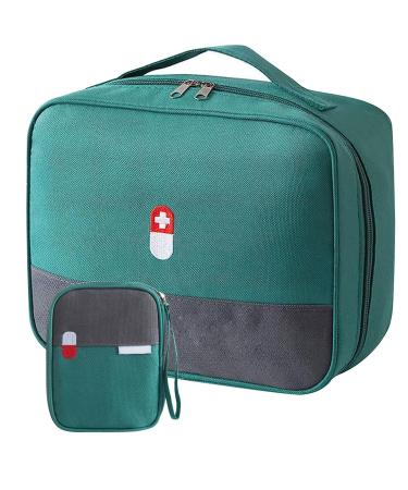 Leonshco 2 pieces large capacity medication bag travel pharmacy bag waterproof first aid bag medication storage portable medical pocket for school/travel/camping/at home (green)