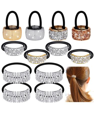 12 Pcs Rhinestone Ponytail Holder Cuffs Glitter Elastic Hair Tie Crystal Ponytail Cuff Gothic Rhinestone Hair Band Ponytail Accessories for Women Girls Ladies Hair Elastics and Ties  Mixed Colors