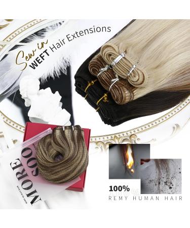 Moresoo Dark Brown with Caramel Blonde Human Hair Weft Extensions 24 Inch - Double Weft, 100g/Pack #P4/27 - Buy Online on GoSupps.com