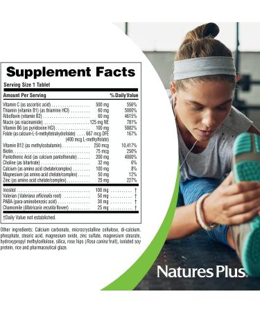 NaturesPlus Mega-Stress Complex Sustained Release - 90 Vegetarian Tablets - B Complex Vitamin C Supplement with Chamomile & Herbs - Gluten-Free - Buy Online on GoSupps.com
