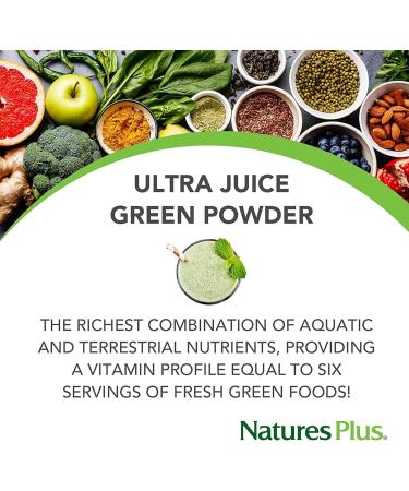 NaturesPlus Ultra Juice Green Powder - Organic Superfoods with Probiotics, Herbs, Spirulina, Chlorella, Chlorophyll - 300g Gluten Free Powder - Buy Online on GoSupps.com
