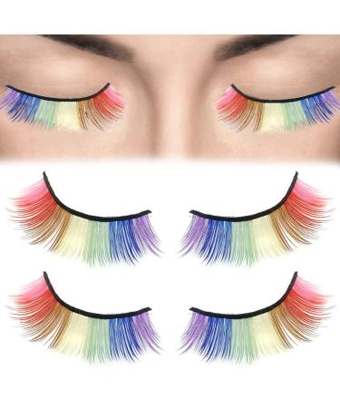2 Pairs Rainbow Eyelashes 3D Curly Rainbow Eyelashes Fluffy Pride Lashes Skin Friendly Synthetic Eye Lashes Extension