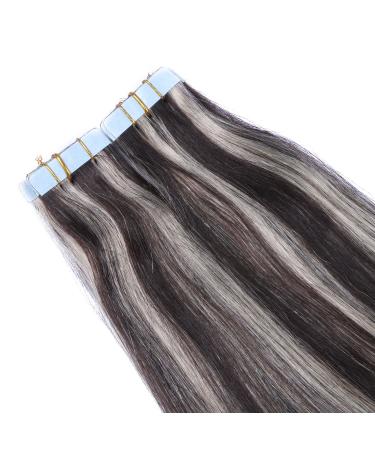 Tape In Hair Extensions - #1B/Gray - 40cm 30 Bricks 100% Remy Real Hair - Adhesive Tressen by Novon Hair Extensions - International Shipping Available - Buy Online on GoSupps.com