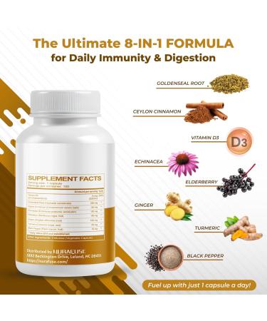 Goldenseal Root 8-in-1 Formula - with Cinnamon Ginger Echinacea Elderberry Black Pepper Vitamin D3 - Non-GMO Gluten-Free Soy-Free 150 count (pack of 1) - Buy Online on GoSupps.com